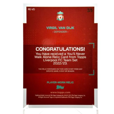 Virgil van Dijk 2022-23 Topps Liverpool Team Set - You will never walk alone Match Worn PATCH RED 2/5 #RE-VD