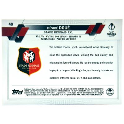 Desire Doue 2022-23 Topps Chrome Sapphire - Rookie RC Refractor #48 Stade Rennais 