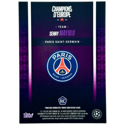 Senny Mayulu 2024-25 Topps Paris Saint-Germain Champions d’Europe Purple Rookie 25/50 PSG