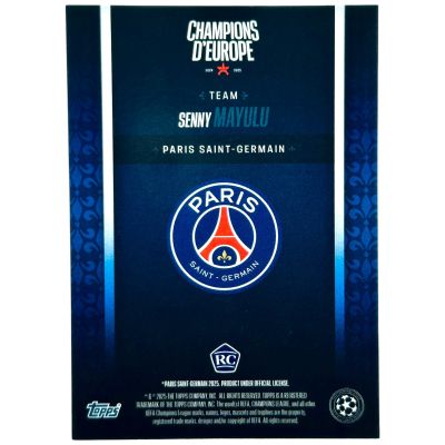 Senny Mayulu 2024-25 Topps Paris Saint-Germain Champions d’Europe Blue Rookie 16/99 PSG