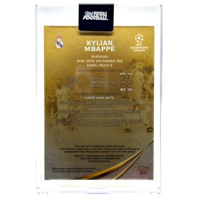 Kylian Mbappe 2025 Topps Total Fotbal Eternal Gold  21/99 #EG9 Real Madrid