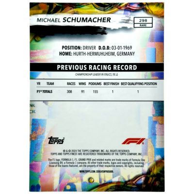 Michael Schumacher 2024 Topps Finest F1 #298 Rare 99/99