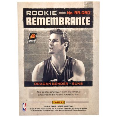 Dragan Bender 2019-20 Panini Hoops - Rookie Remembrance Worn Relic #RR-DBD Phoenix Suns