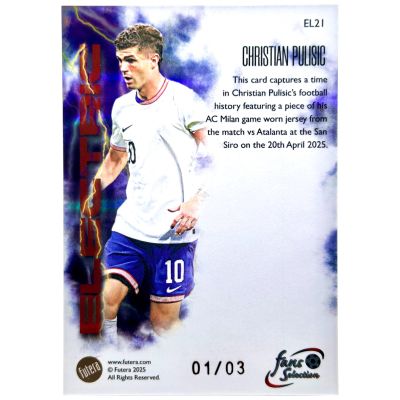 Christian Pulisic 2025 Futera Fan Selection - Electric 1/3 Match Worn Patch #EL21 AC Milan