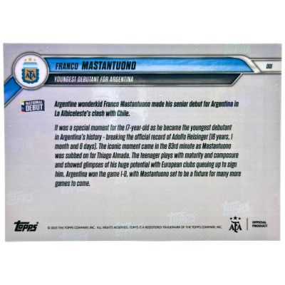 Franco Mastantuono 2025 Topps Now - Youngest Debutant for Argentina 