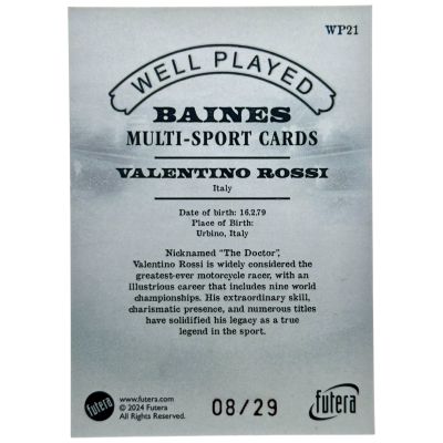 Valentino Rossi 2024 Futera Well Played 08/29 Baines Multi Sport Cards #WP21 Italia