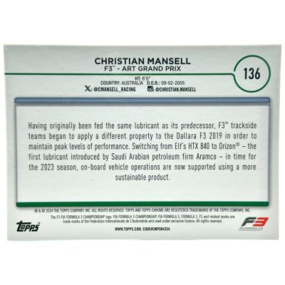 Christian Mansell 2024 Topps Chrome Sapphire F3 #136 54/99
