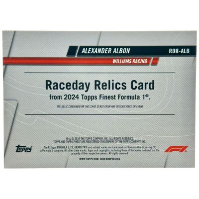 Alexander Albon 2024 Topps Finest Formula 1 - Raceday Relics Gold Refractor 01/25 #RDR-ALB Williams