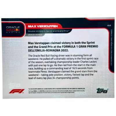 Max Verstappen 2022 Topps Now Formula 1 - Double Victory #013