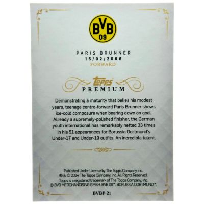 Paris Brunner 2023-24 Topps BVB Premium - Rookie RC 09/49 #BVBP-21