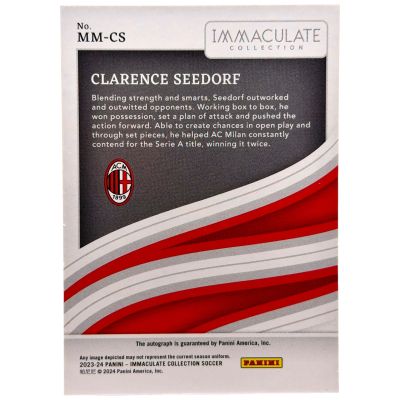 Clarence Seedorf 2023-24 Panini Immaculate Collection Soccer AUTO #MM-CS 31/99 AC Milan