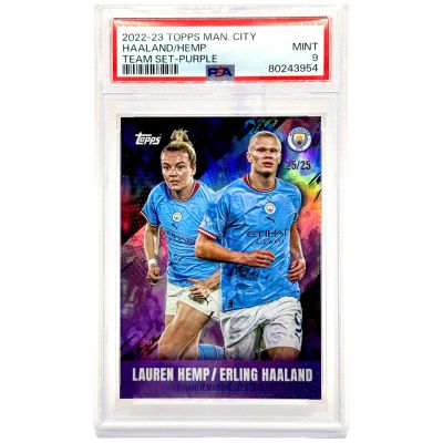 Lauren Hemp / Erling Haaland 2022-23 Topps Manchester City Team Set PURPLE 25/25 PSA 9 Manchester City