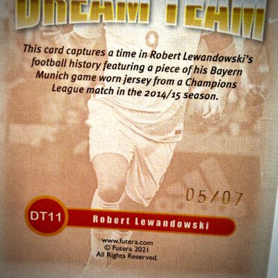 Robert Lewandowski 2014-15 Futera Dream Team Player Worn Relic #DT11 5/7 Bayern Munchen