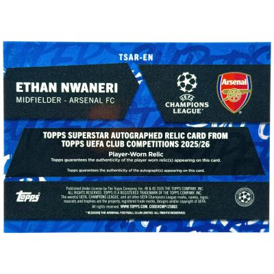 Ethan Nwaneri 2025-26 Topps UCC Flagship - Auto Patch 22/99 #TSAR-N Arsenal