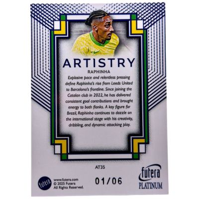 Raphinha 2025 Futera Platinum - Artistry 01/06 #AT-35 Brazilia