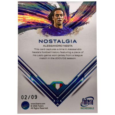 Alessandro Nesta 2026 Futera Incredible - Nostalgia Match Worn Patch 02/09 #NS-28 Lazio Roma
