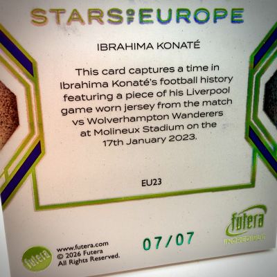 Ibrahima Konate 2026 Futera Incredbibles - Match Worn Patch 07/07 #EU23 FC Liverpool