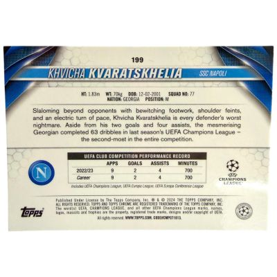 Khvicha Kvaratskhelia 2023-24 Topps Chrome UCC - Pink 92/99 #199 Napoli