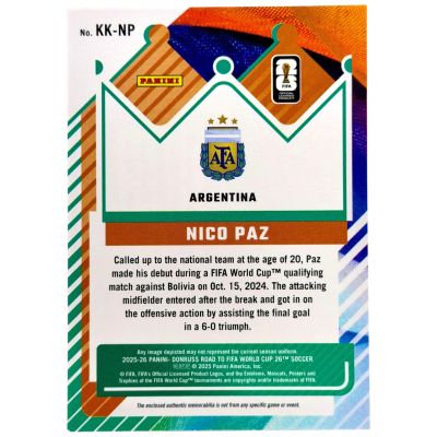 Nico Paz 2025-26 Panini Donruss Road To World Cup - Kit Kings RELIC #KK-NP Argentina