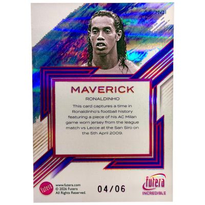 Ronaldinho 2026 Futera Incredibile - Maverick Match Worn PATCH 04/06 #MW-21 AC Milan