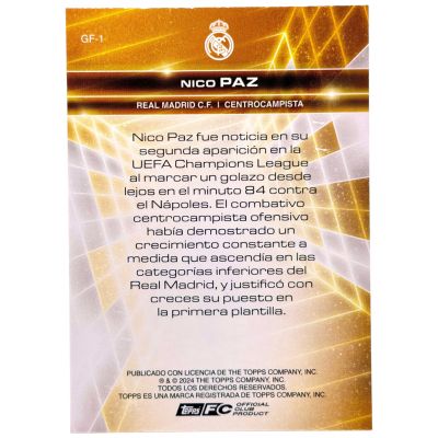 Nico Paz 2024-25 Topps Real Madrid Team Set - Golden Future #GF-1
