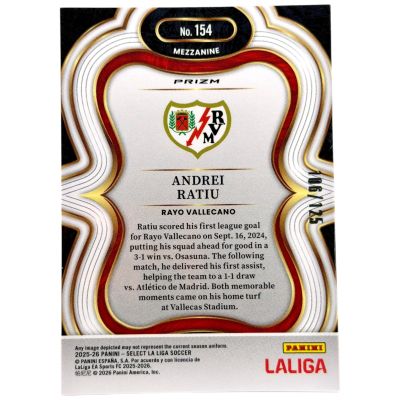 Andrei Ratiu 2025-26 Panini Select La Liga - Mezzazine Purple Prizm 106/125 #154 Rayo Vallecano