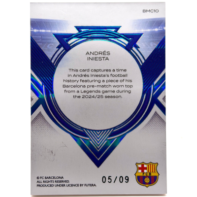 Andres Iniesta 2026 Futera Incredible FC Barcelona - Pre Match Worn Patch 05/09 #BMC10