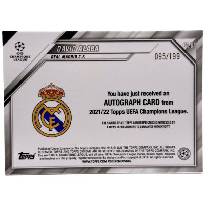 David Alaba 2021-22 Topps Chrome UCC - AUTO 095/199 #CA-DA Real Madrid