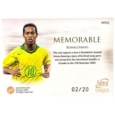 Ronaldinho 2025 Futera Unique Worn Relic 2/20 #MM22 Brazilia