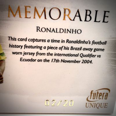 Ronaldinho 2025 Futera Unique Worn Relic 2/20 #MM22 Brazilia