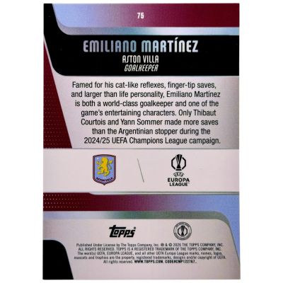 Emiliano Martinez 2025-26 Topps UCC Flagship - 19/99 Green Inferno #75 Aston Villa