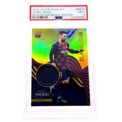 Lionel Messi 2022-23 Topps FC Barcelona Team Set Blaugrana Worn Relic 5/50 #BRLM PSA 9