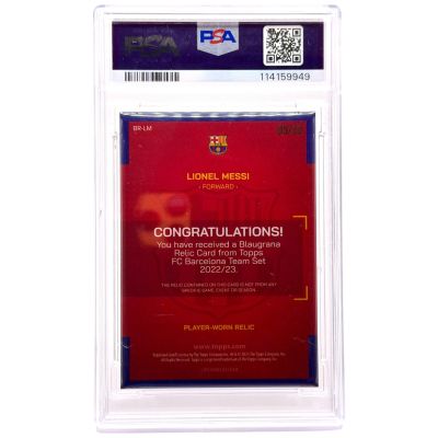 Lionel Messi 2022-23 Topps FC Barcelona Team Set Blaugrana Worn Relic 5/50 #BRLM PSA 9