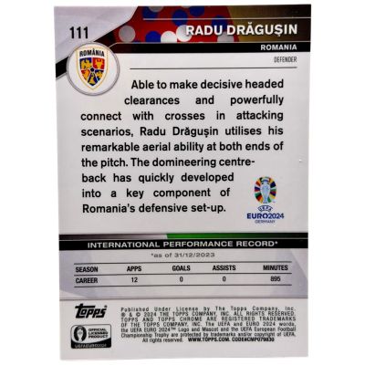 Radu Dragusin 2024 Topps Chrome Euro 2024 #111 Romania