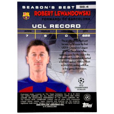 Robert Lewandowski 2023-24 Topps Chrome UCC - Shooting Stars GOLD LAVA #98-4 FC Barcelona  