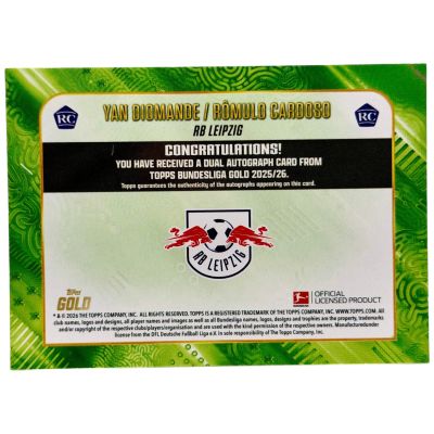 Yan Diomande / Romulo 2025-26 Topps Bundesliga Gold - Dual AUTO Rookie RC 24/75 RB Leipzig  