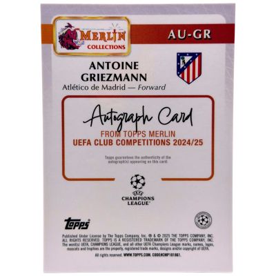 Antoine Griezmann 2024-25 Topps Merlin UCC - Aqua AUTO 56/75 #AU-GR Atletico Madrid