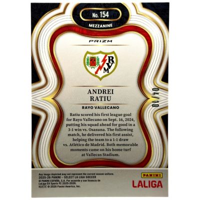 Andrei Ratiu 2025-26 Panini Select La Liga - GOLD Mojo Prizm 04/10 #154 Rayo Vallecano