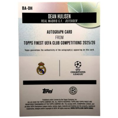 Dean Huijsen 2025-26 Topps Finest UCC - AUTO Purple 69 /75 #BA-DH Real Madrid