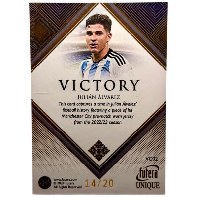 Julian Alvarez 2024 Futera Unique Football - Victory Worn PATCH 14 /20 #WC-02 Manchester City