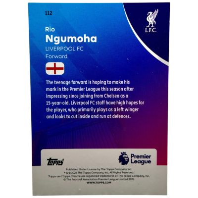Rio Ngumoha 2025-26 Topps Chrome Premier League EPL - Rookie RC #112 Liverpool  