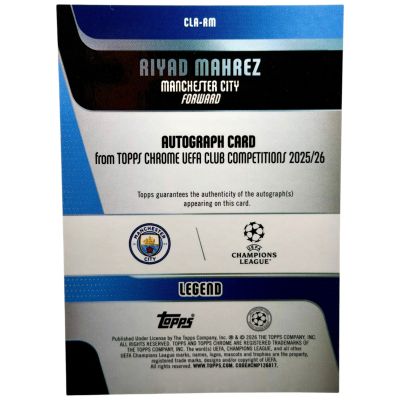 Riyad Mahrez Topps Chrome 2025/2026 auto aqua 107/199 #CLA-AM Manchester city