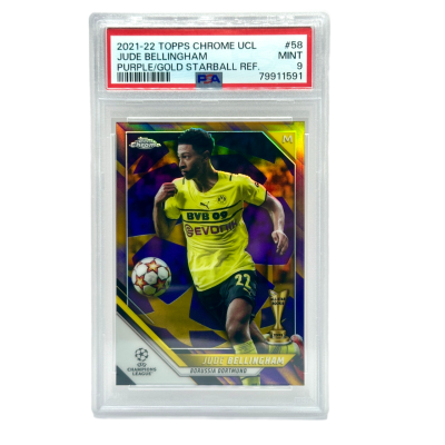 Jude Bellingham 2021-22 Topps Chrome UCL - PURPLE GOLD STARBALL #58 Bvb Dortmund PSA 9 