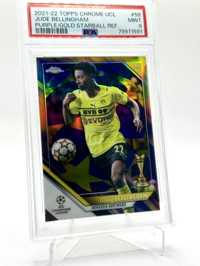 Jude Bellingham 2021-22 Topps Chrome UCL - PURPLE GOLD STARBALL #58 Bvb Dortmund PSA 9 