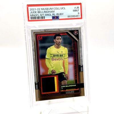 Jude Bellingham 2021-22 Topps Museum Collection Uefa Player Worn Patch Ruby 01/25 PSA 9 Borussia Dormund