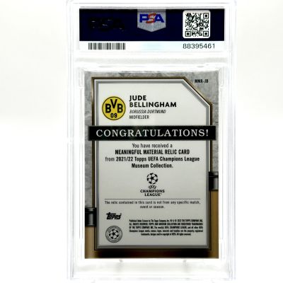 Jude Bellingham 2021-22 Topps Museum Collection Uefa Player Worn Patch Ruby 01/25 PSA 9 Borussia Dormund