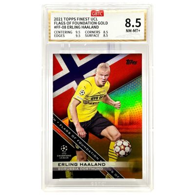 Erling Haaland 2021 Topps Finest UCL Flags of Foundation GOLD 28/50 #FF-08 GBTC 8.5 Norway