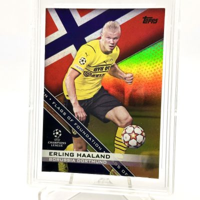 Erling Haaland 2021 Topps Finest UCL Flags of Foundation GOLD 28/50 #FF-08 GBTC 8.5 Norway