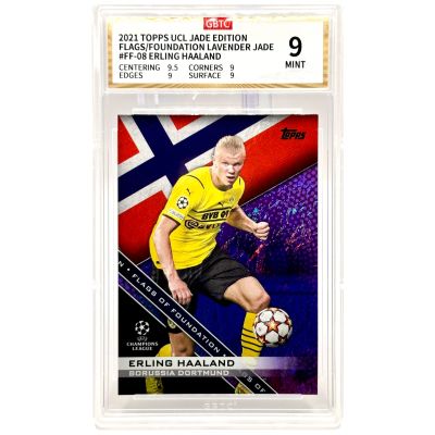 Erling Haaland 2021 Topps Finest UCL Jade Flags of Foundation LAVENDER 09/15 #FF-08 GBTC 9 Norway