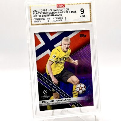 Erling Haaland 2021 Topps Finest UCL Jade Flags of Foundation LAVENDER 09/15 #FF-08 GBTC 9 Norway